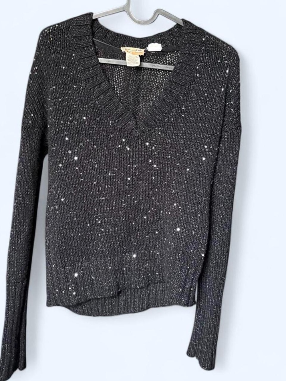 Y2K V-Neck Knit Sweater sequins- Black